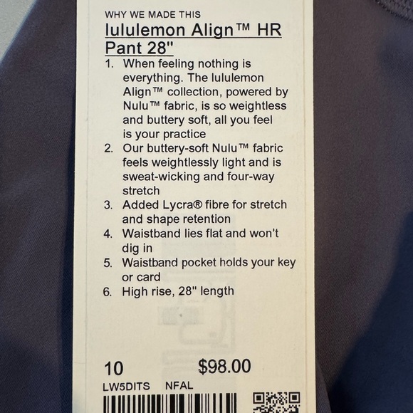 NWT Lululemon Align High-Rise pants 28” color nightfall - Picture 4 of 5